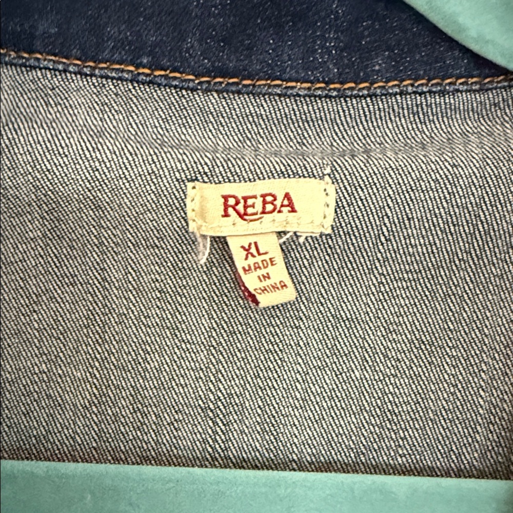 Reba Blue and Brown Jean Jacket with Tribal Patterns - Picture 2 of 5